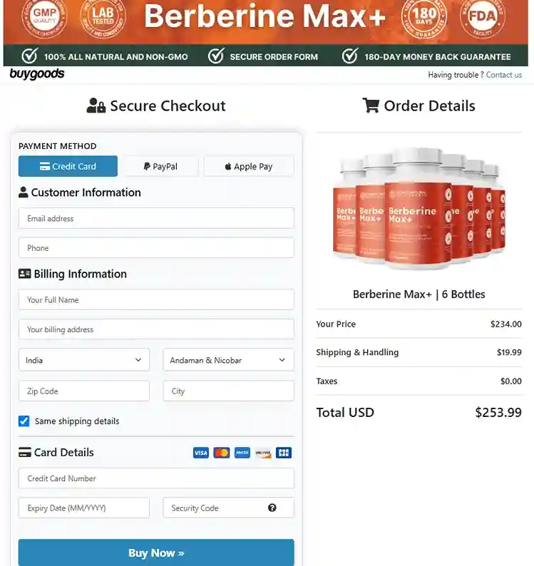 Berberine Max+ Order Page